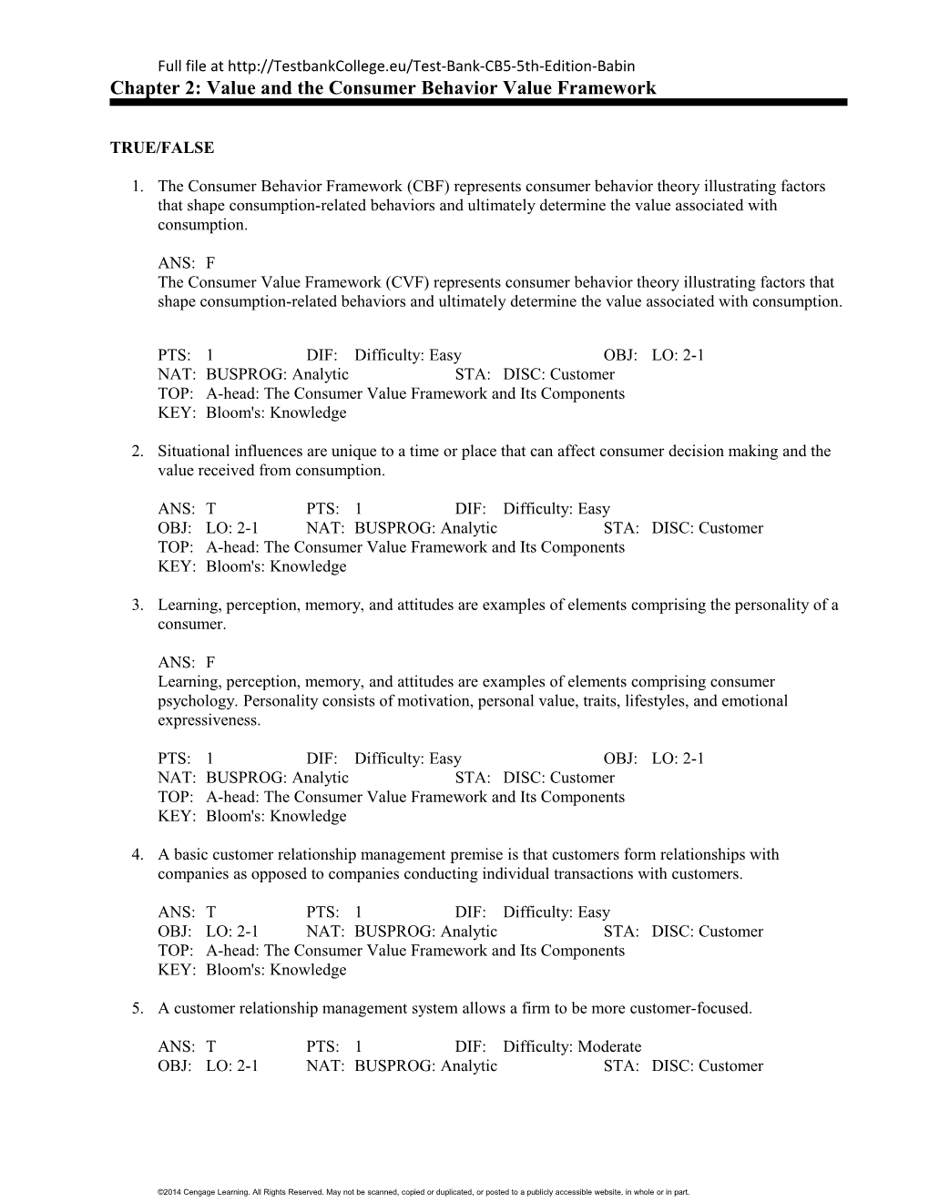 Chapter 2: Value and the Consumer Behavior Value Framework