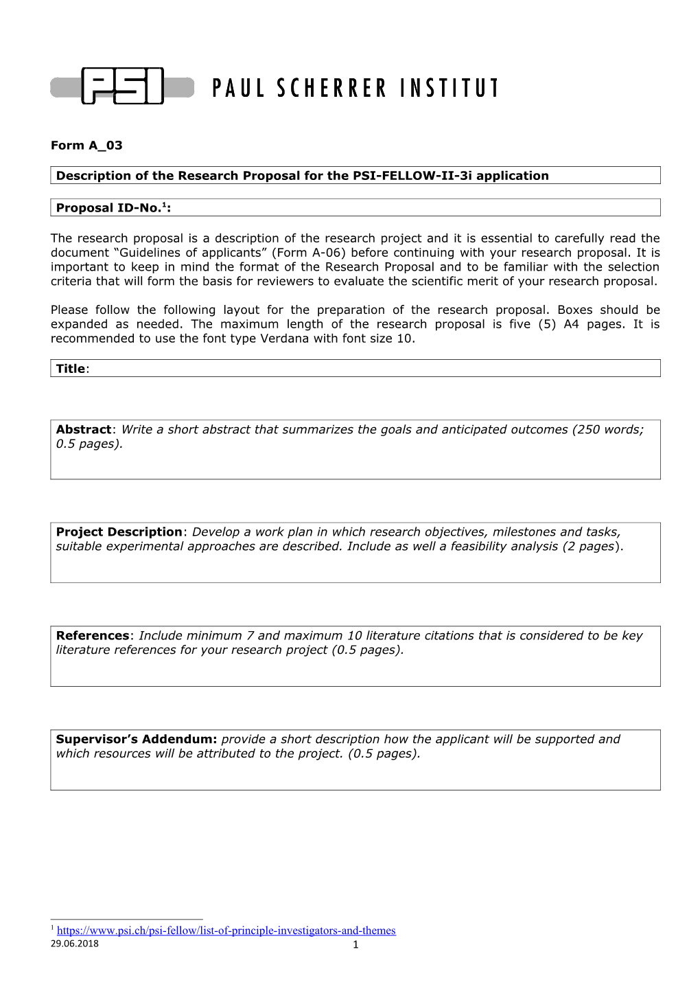 Description of the Research Proposal for the PSI-FELLOW-II-3I Application