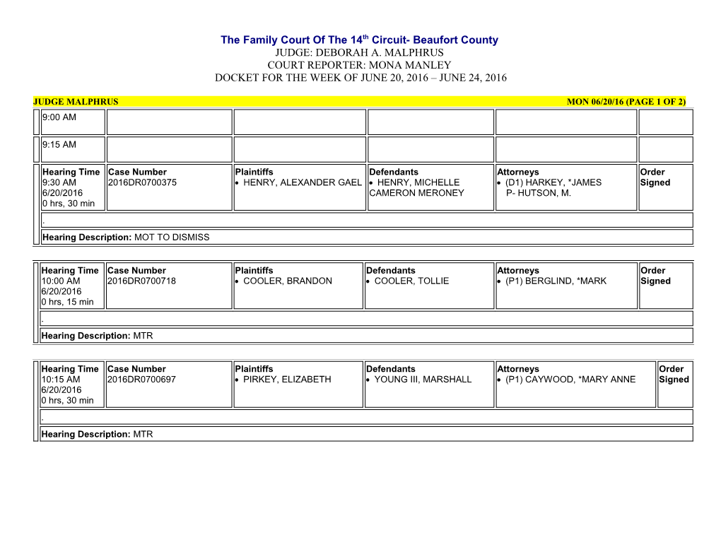 Judge Malphrus Mon 06/20/16 (Page 1 of 2)