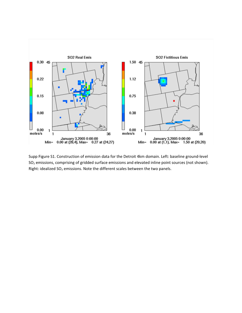 Supp Figure S1. Construction of Emission Data for the Detroit 4Km Domain.Left: Baseline