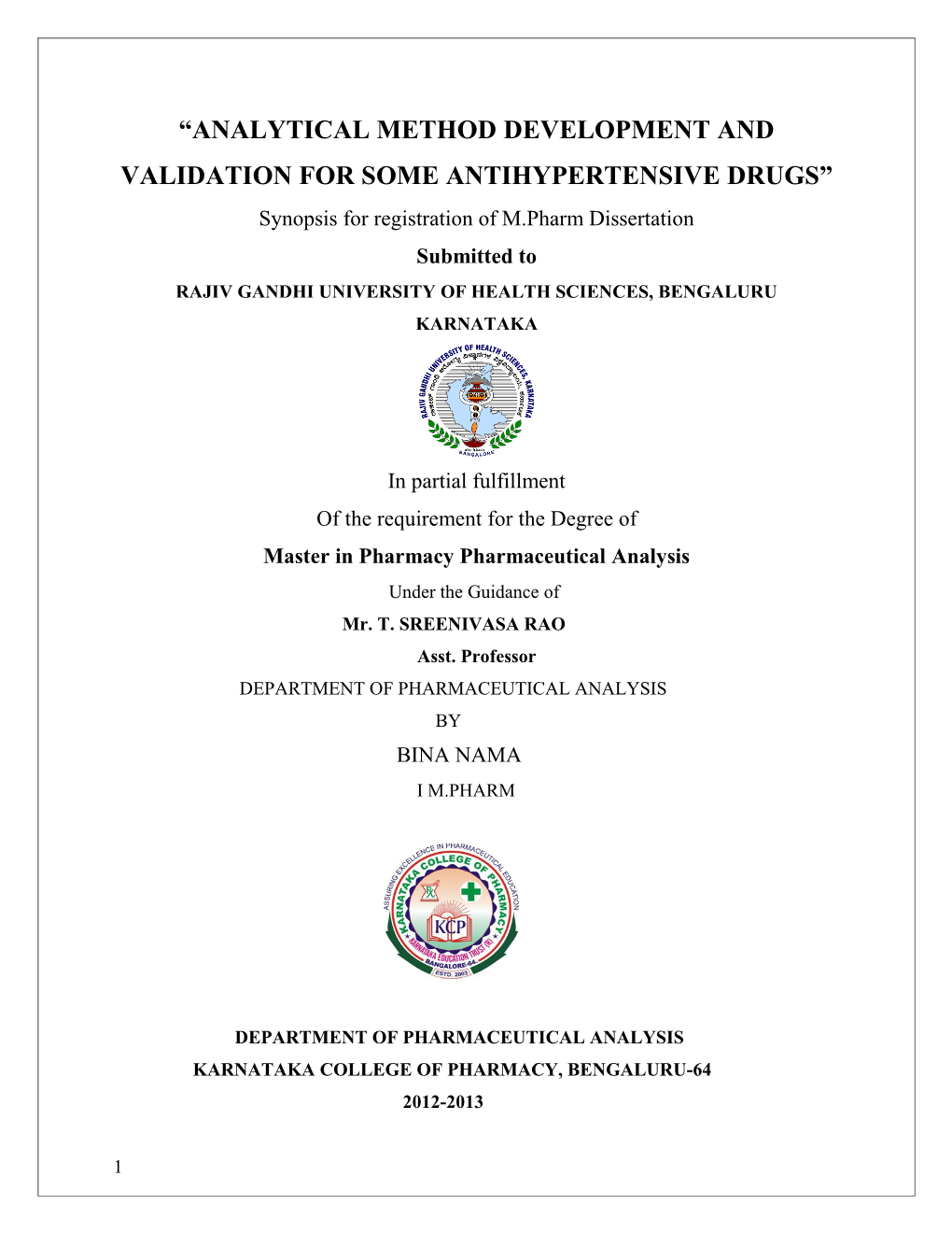 Analytical Method Development and Validation for Some Antihypertensive Drugs