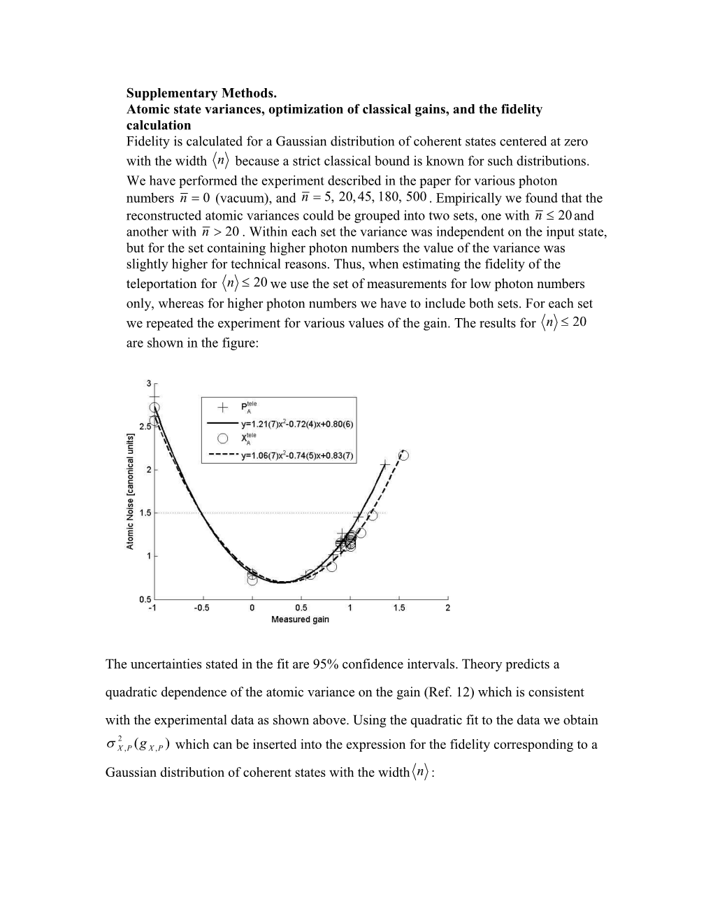 Atomic State Variances, Optimization of Classical Gains, and the Fidelity Calculation