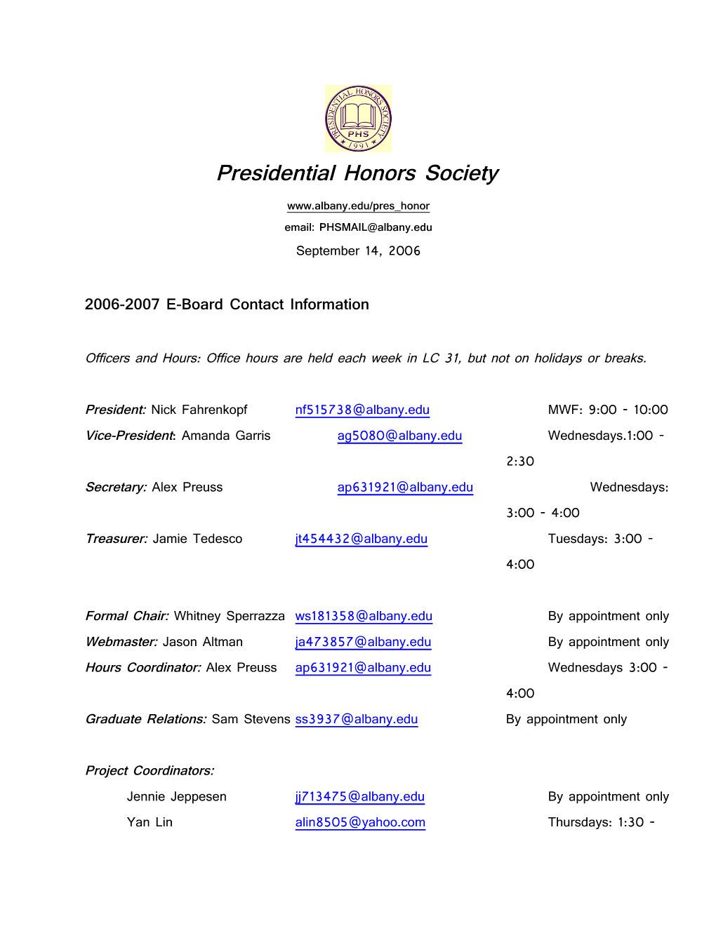 Presidential Honors Society
