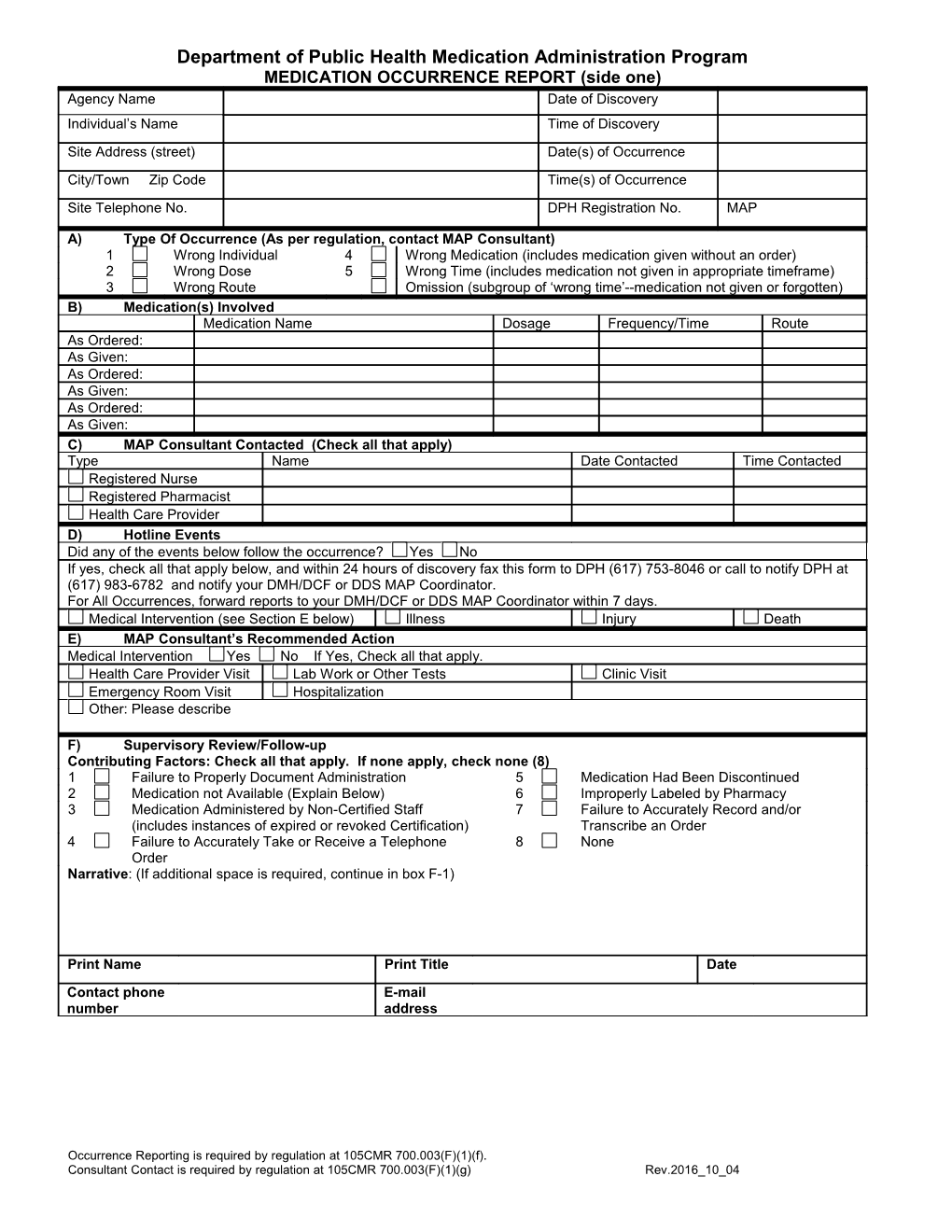 Medication Occurrence Report