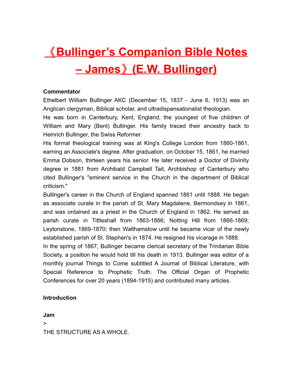 Bullinger S Companion Bible Notes James (E.W. Bullinger)