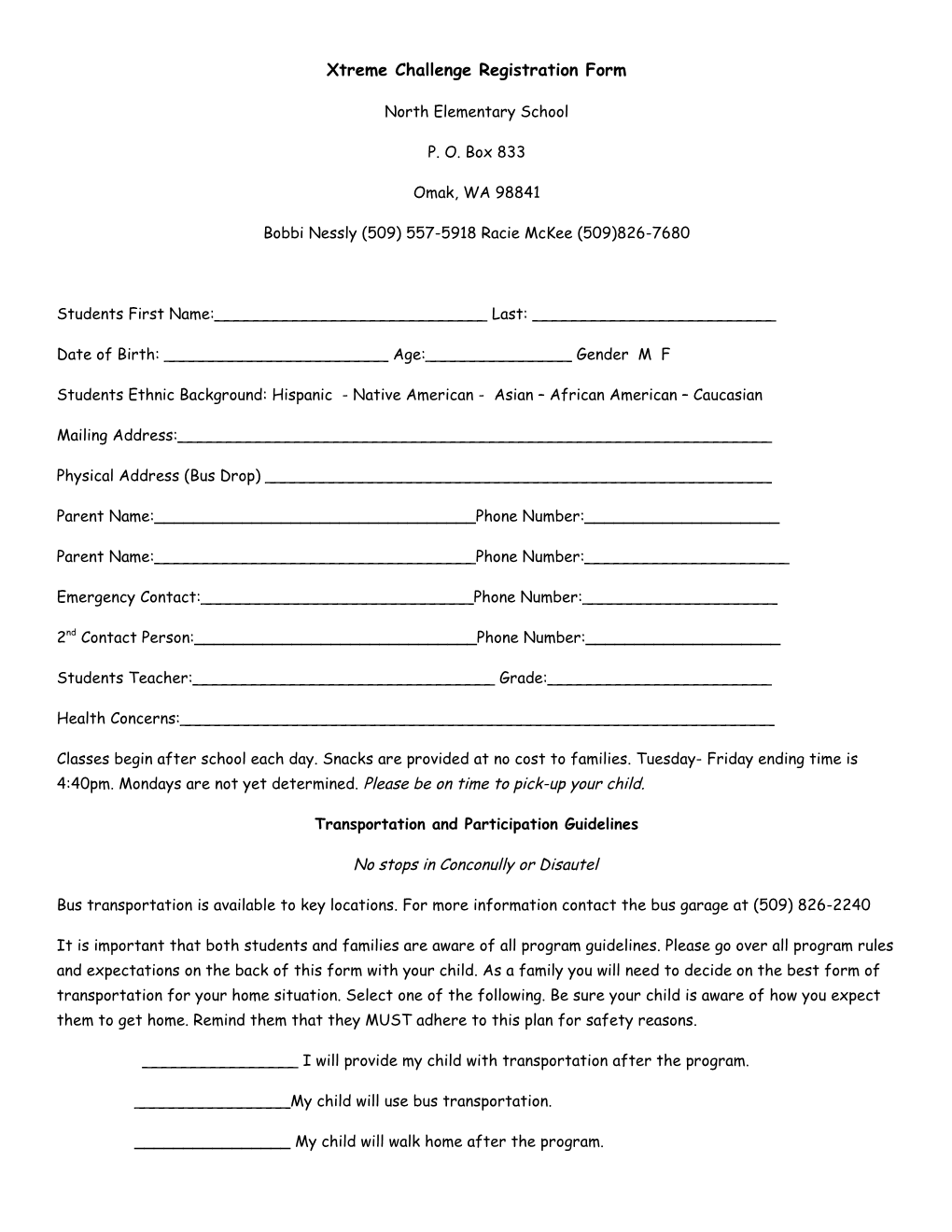 Xtreme Challenge Registration Form