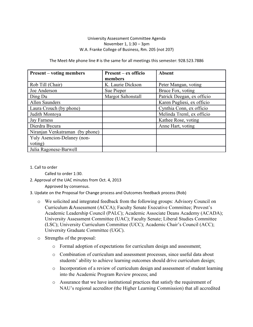 University Assessment Committee Agenda