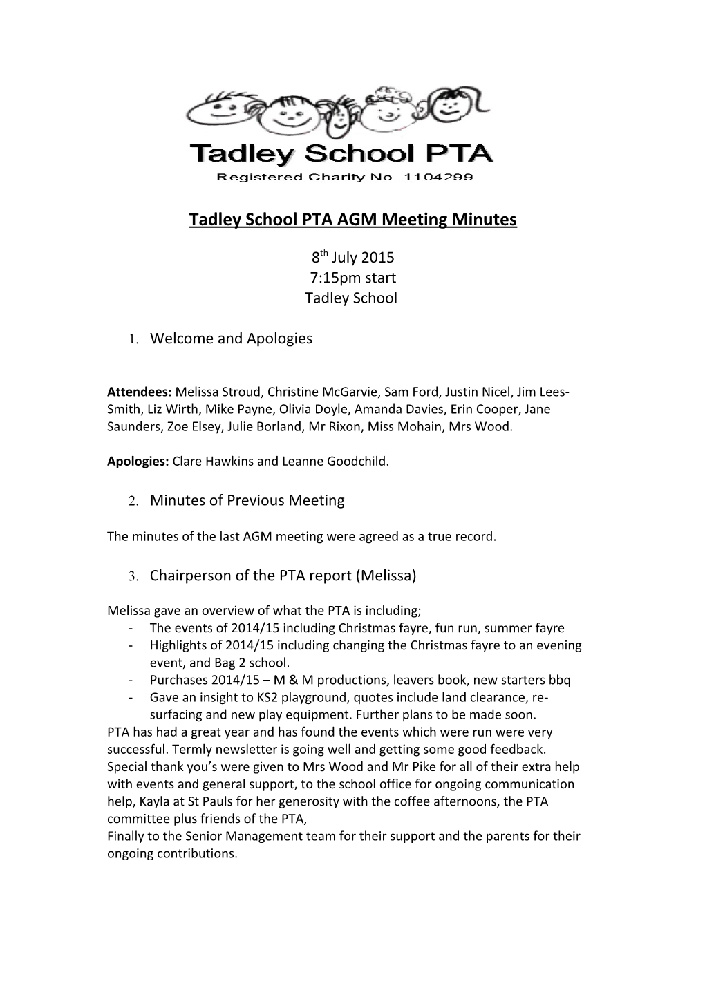 Tadley School PTA AGM Meeting Minutes