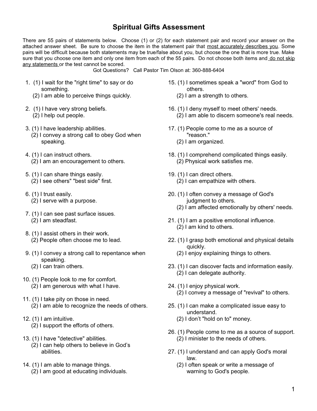 Spiritual Gifts Assessment