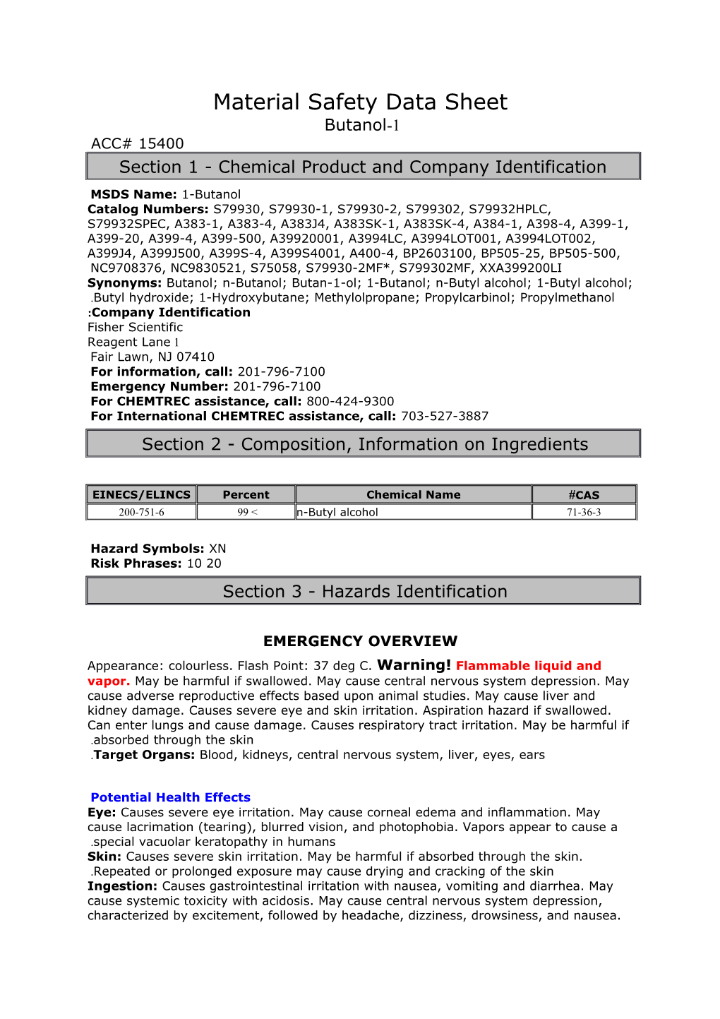 Material Safety Data Sheet s82