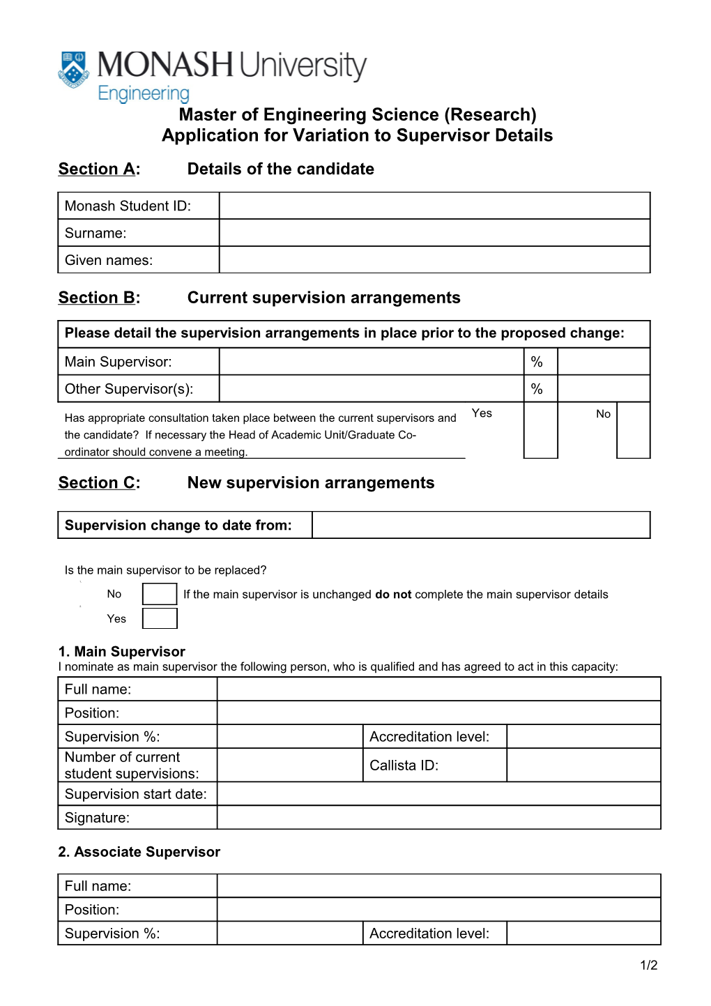 Master of Engineering Science (Research)