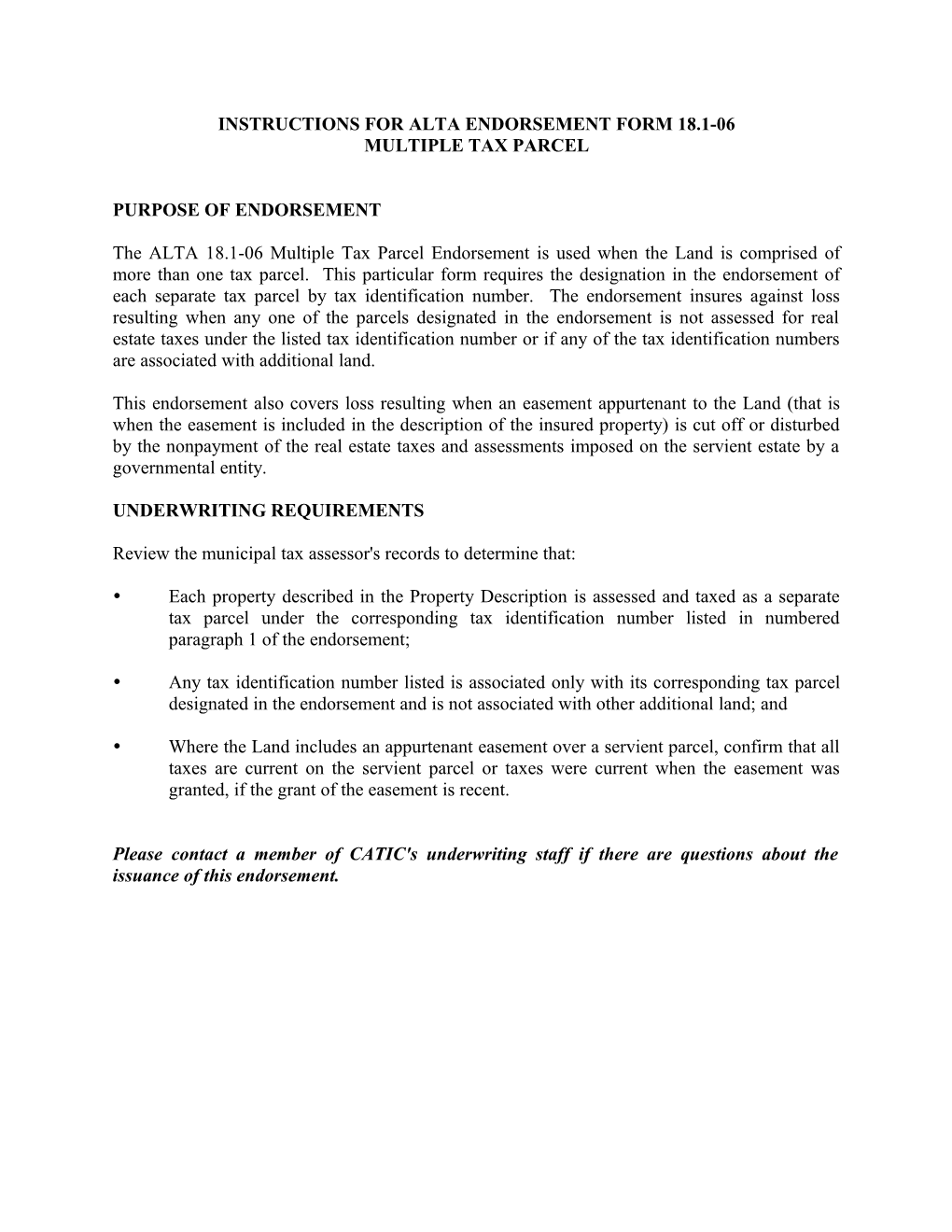 Instructions for Alta Endorsement Form 18.1-06