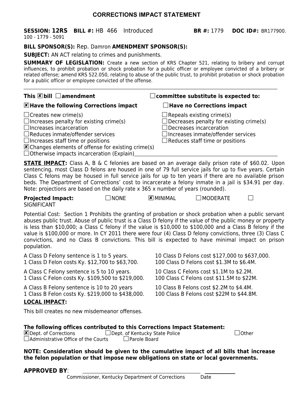 Corretions Impact Statement s10