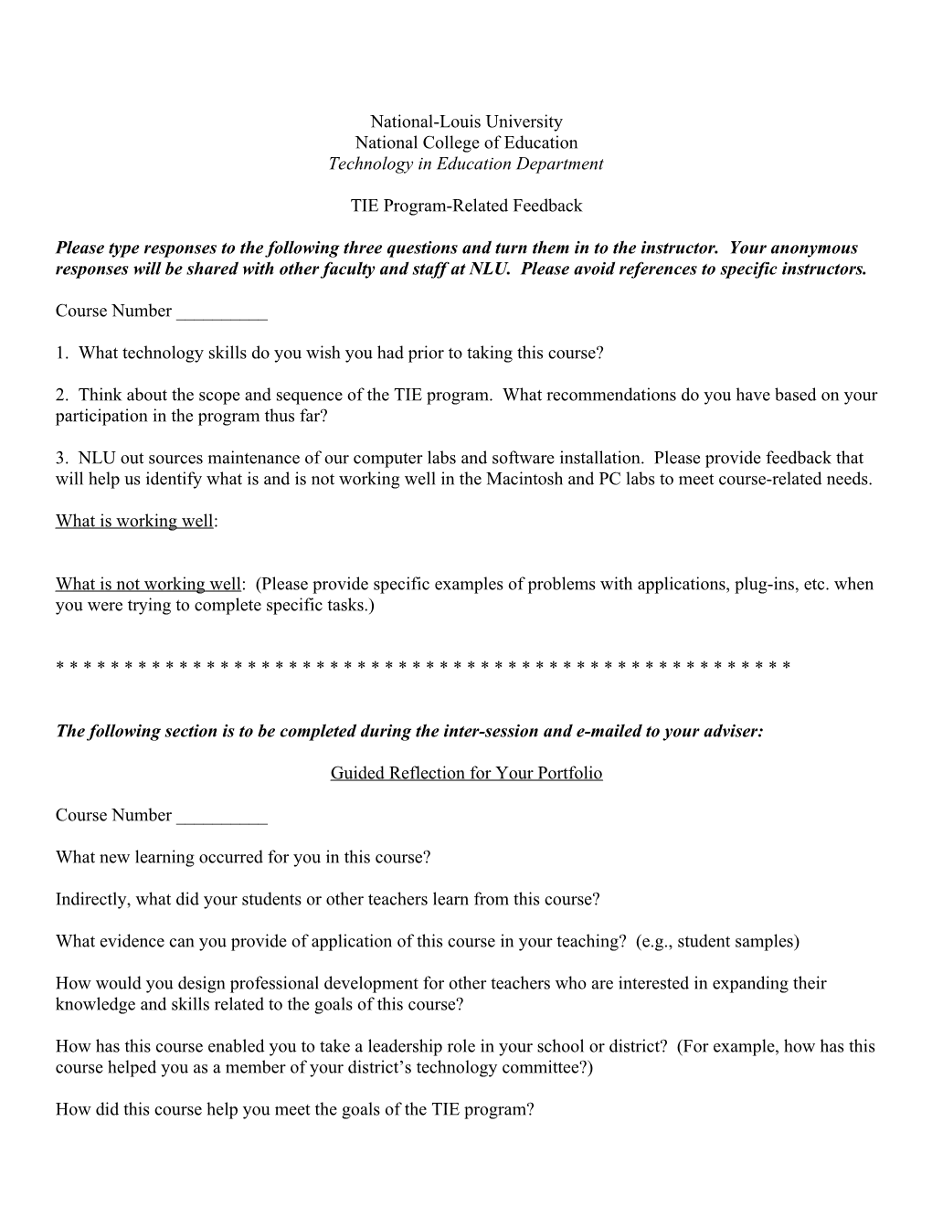 Informal TIE Program Assessment Sheet