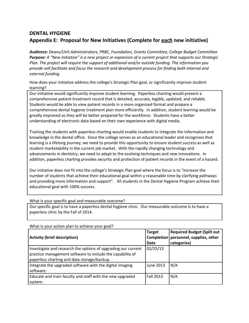 Appendix E: Proposal for New Initiatives (Complete for Each New Initiative)