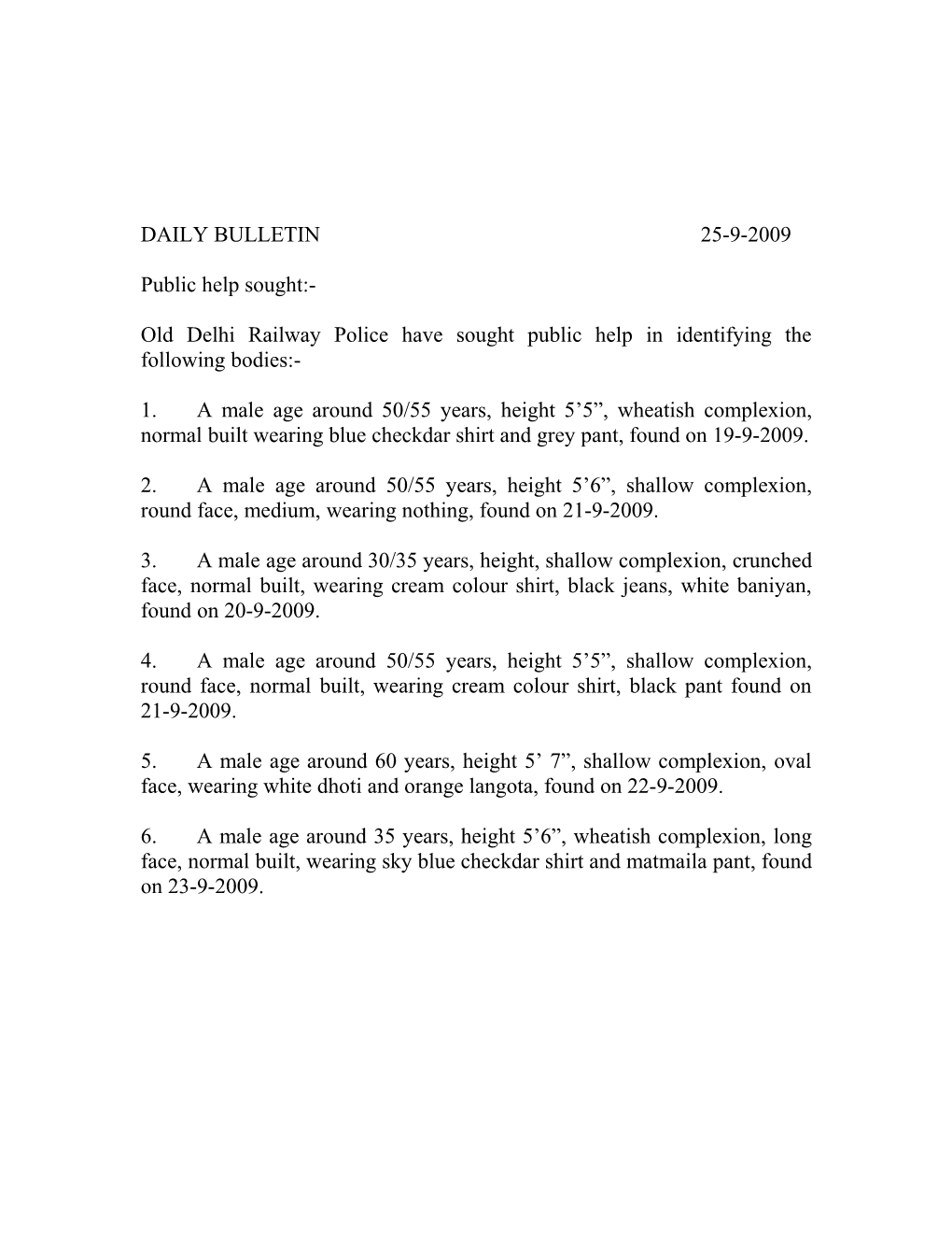 Daily Bulletin 25-9-2009