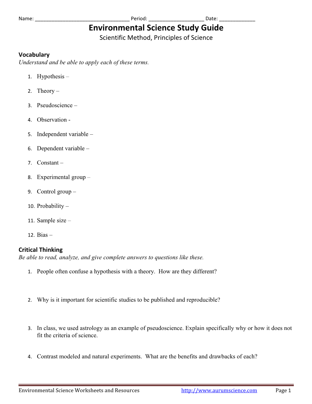 Environmental Science Study Guide s1