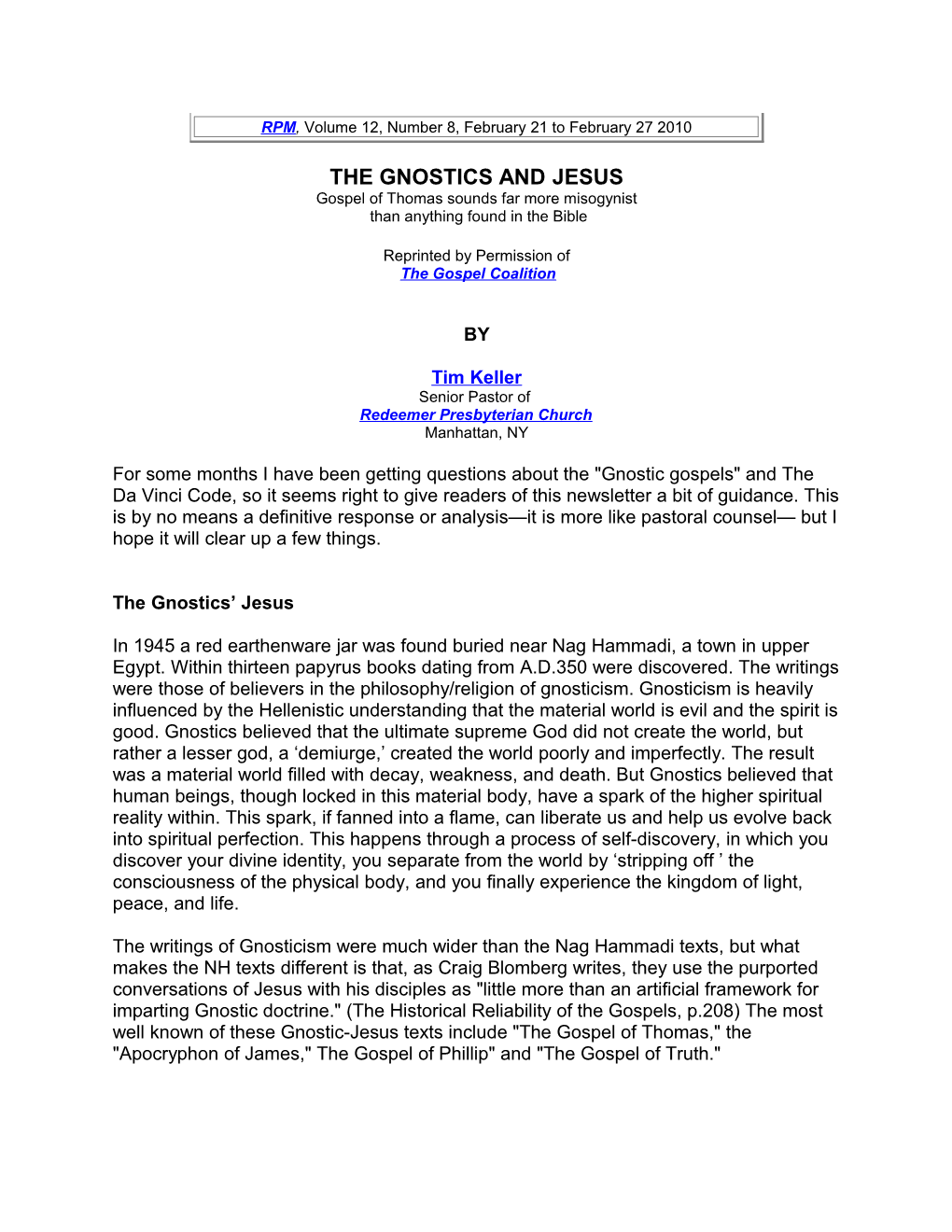 The Gnostics and Jesus