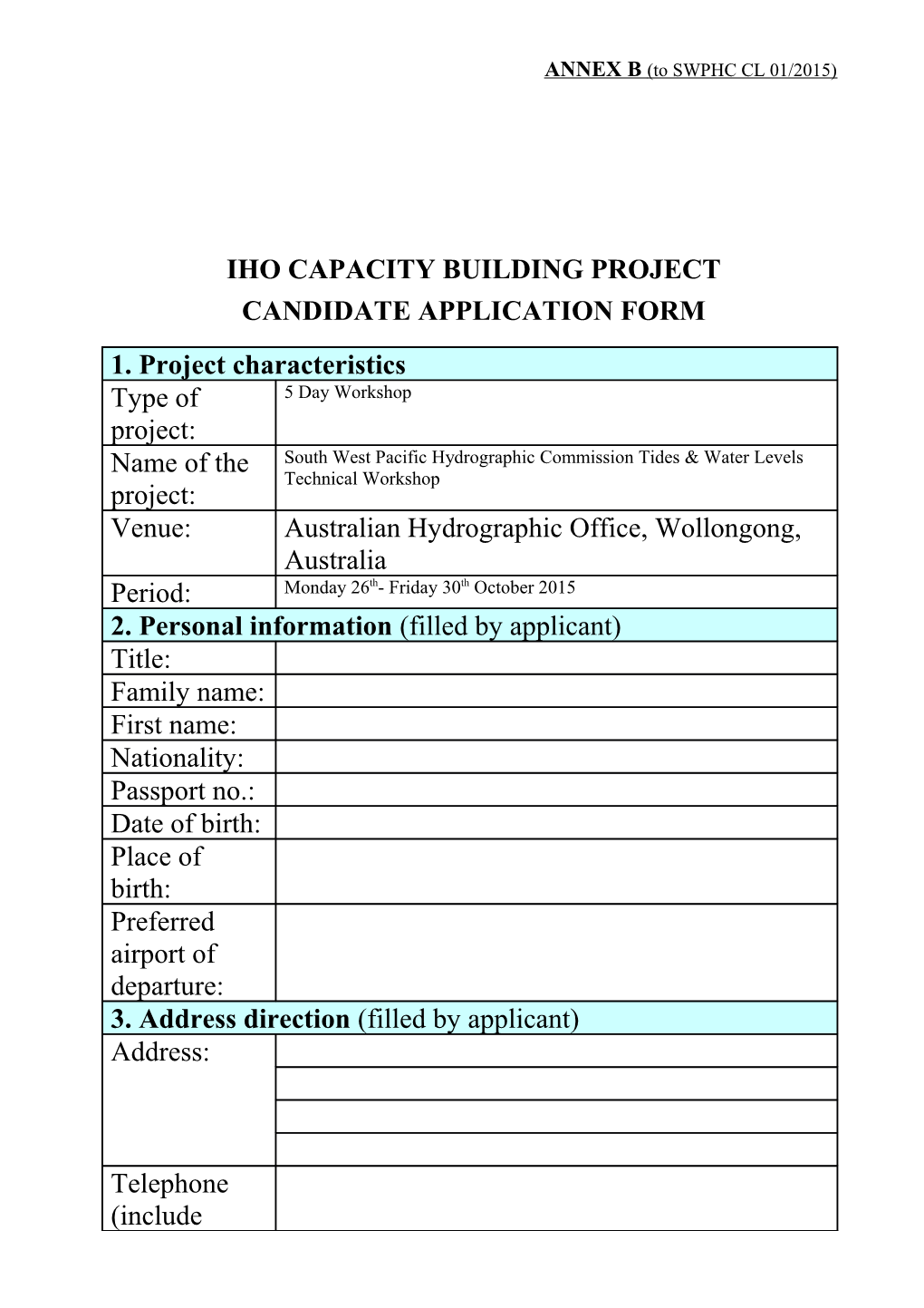 SWPHC Application Form Tides and Water Levels