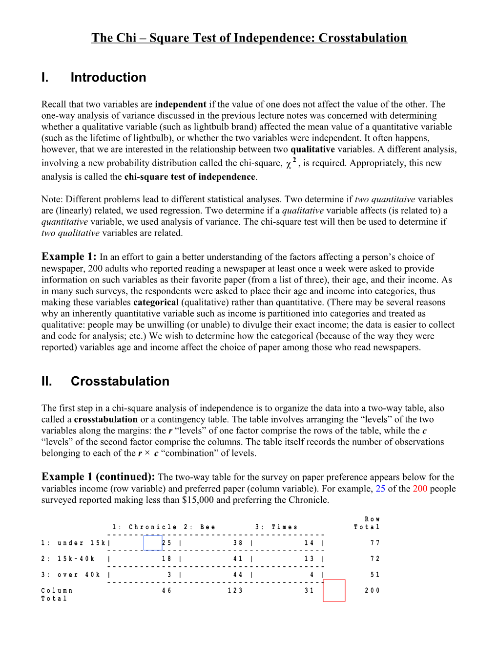 The Chi Square Test of Independence: Crosstabulation