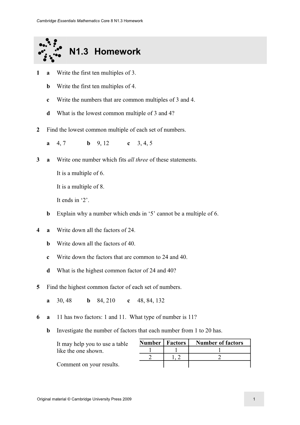 Cambridge Essentials Mathematics Core 8 N1.3 Homework