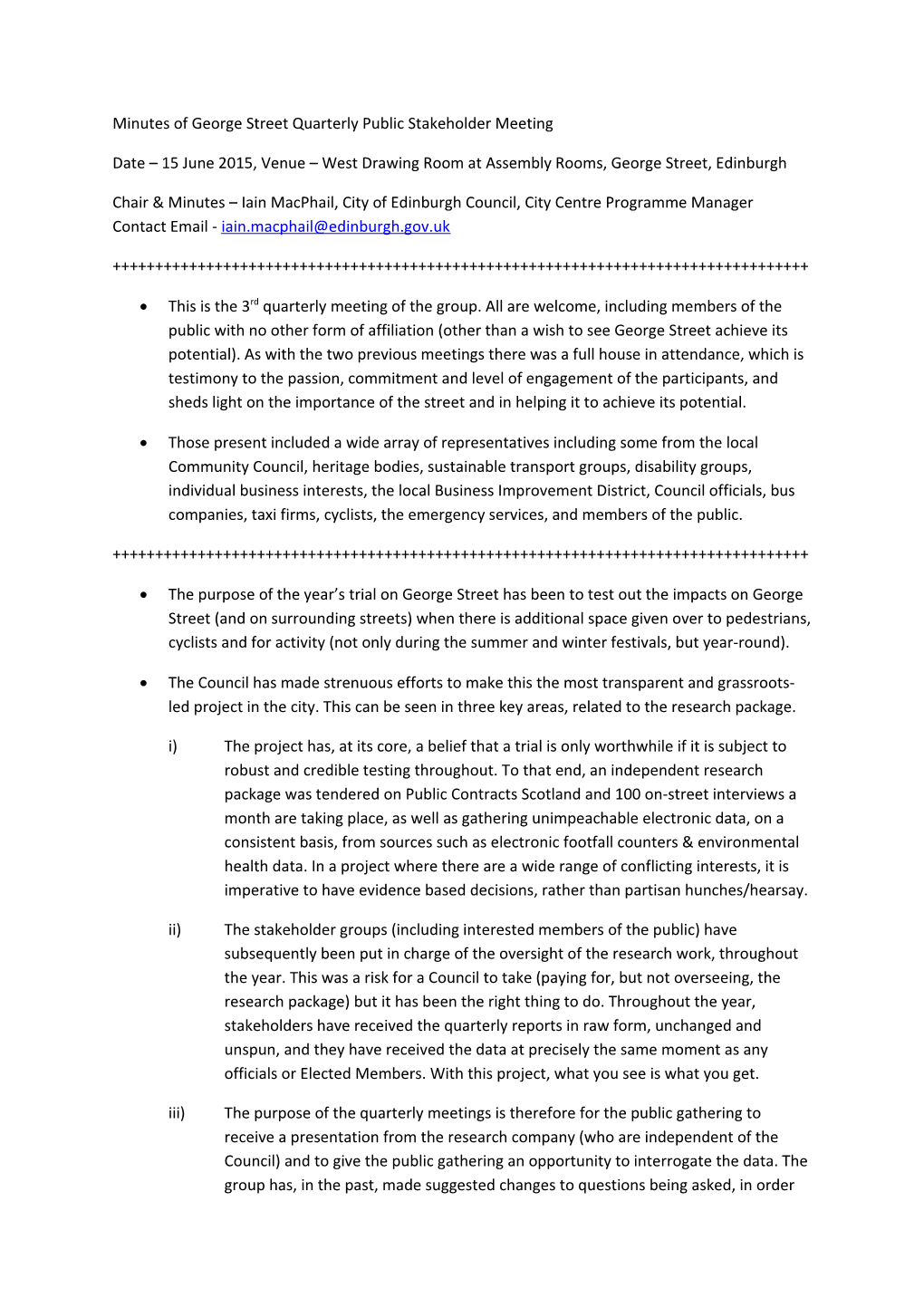 Minutes of George Street Quarterly Public Stakeholder Meeting