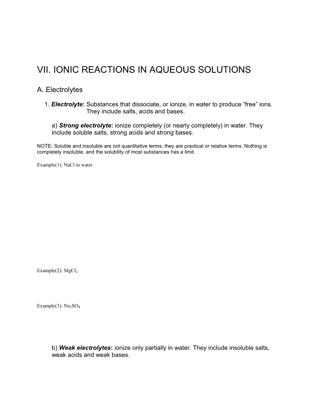 Vii. Ionic Reactions in Aqueous Solutions
