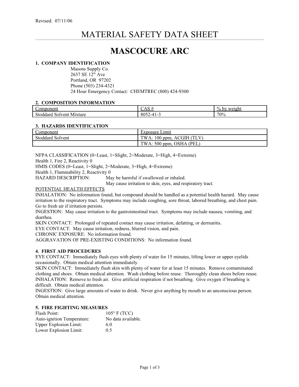 Material Safety Data Sheet s70