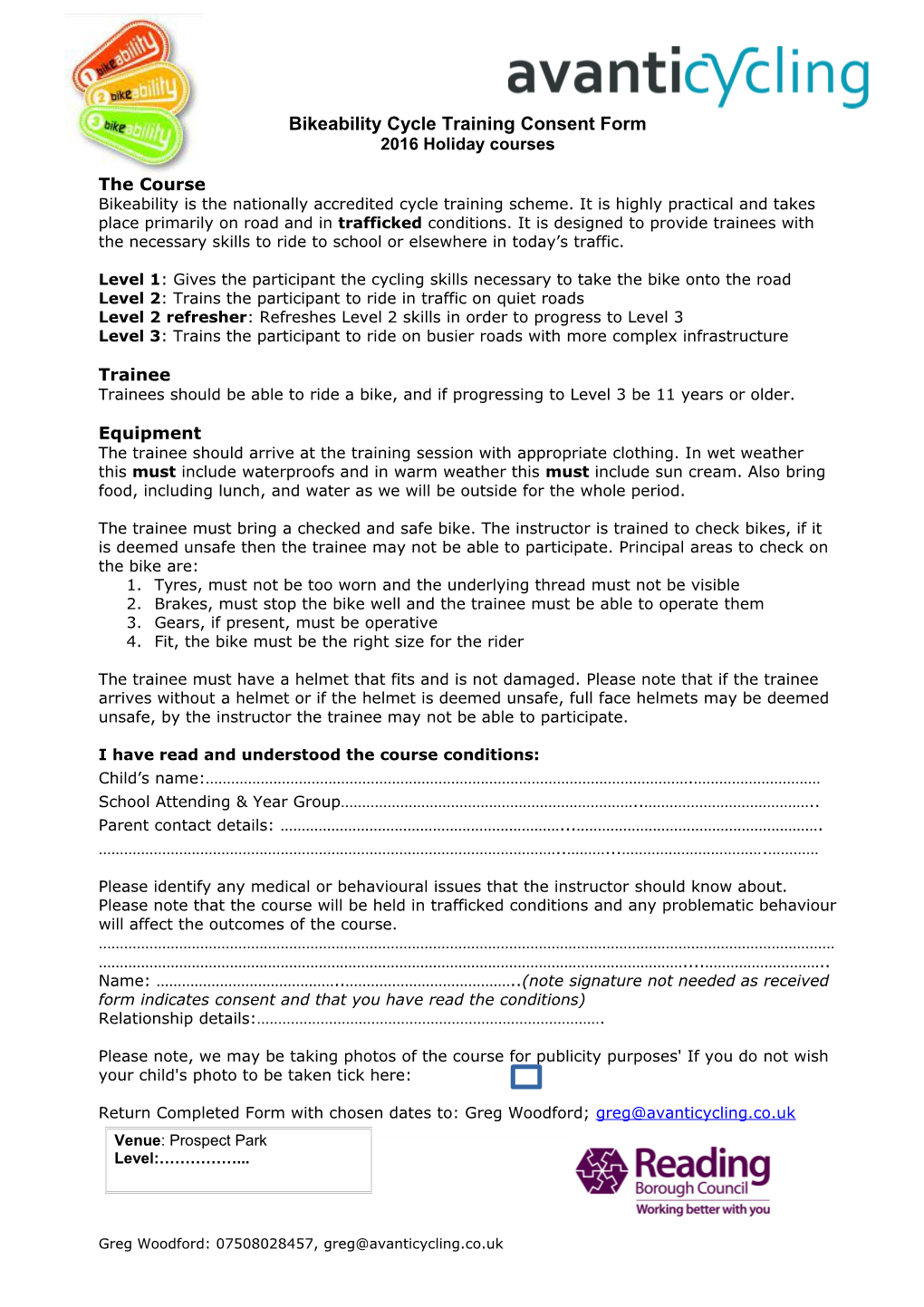 On Road Training Standard Consent Form