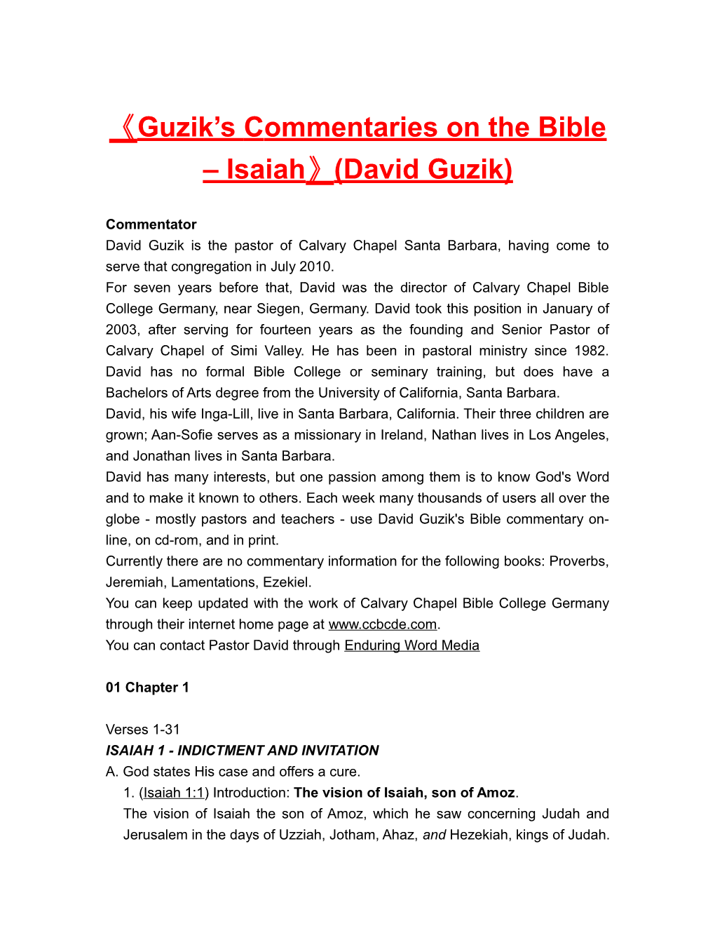 Guzik S Commentaries on the Bible Isaiah (David Guzik)