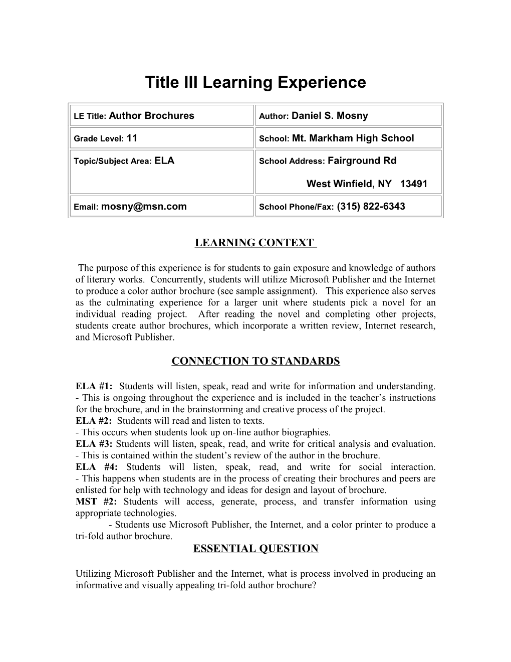 Title III Learning Experience