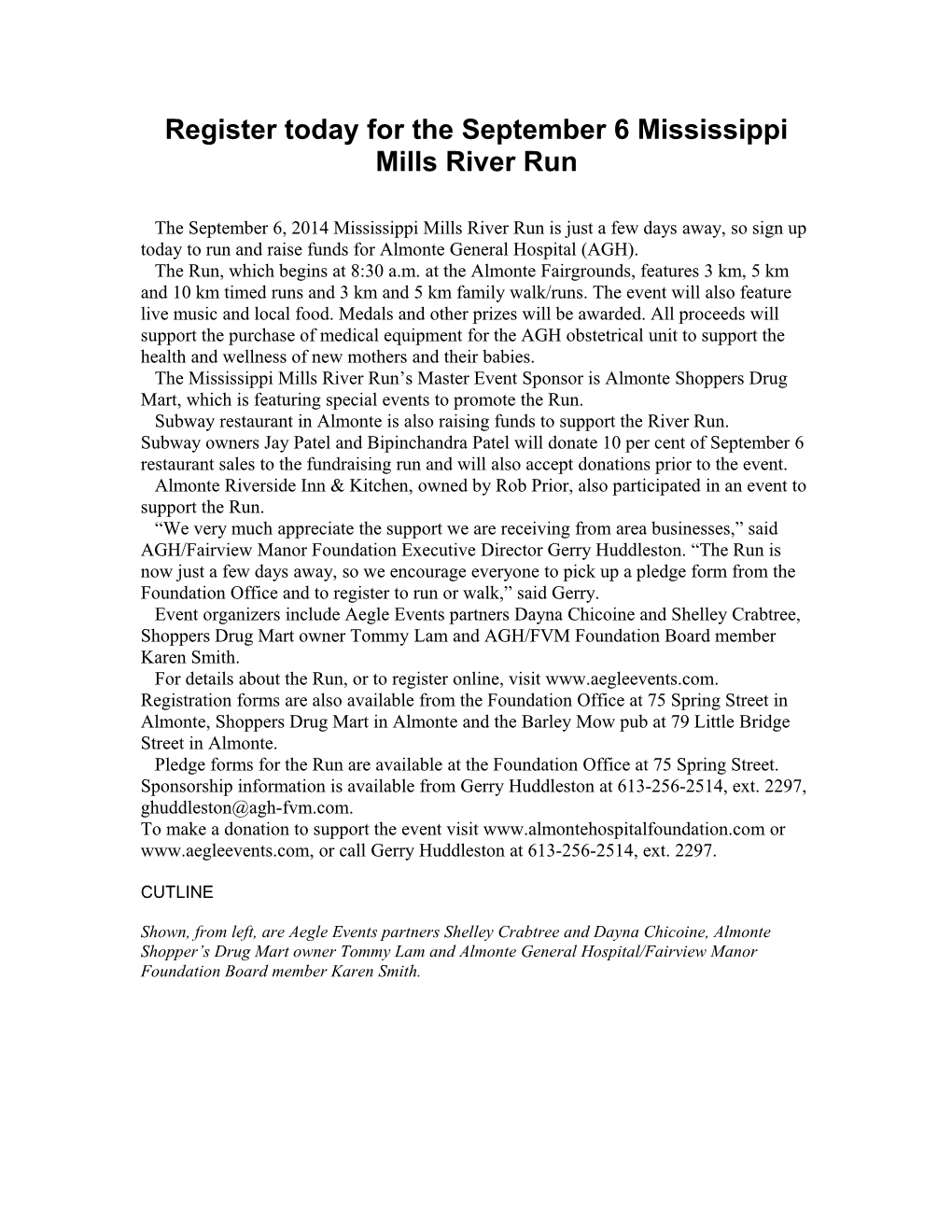 Register Today for the September 6 Mississippi Mills River Run
