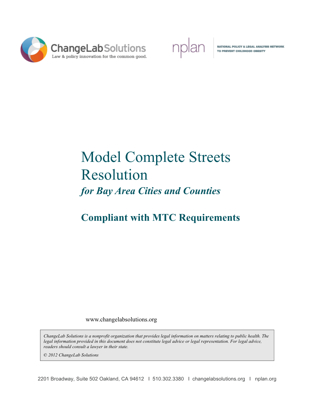 Model Complete Streets Resolution