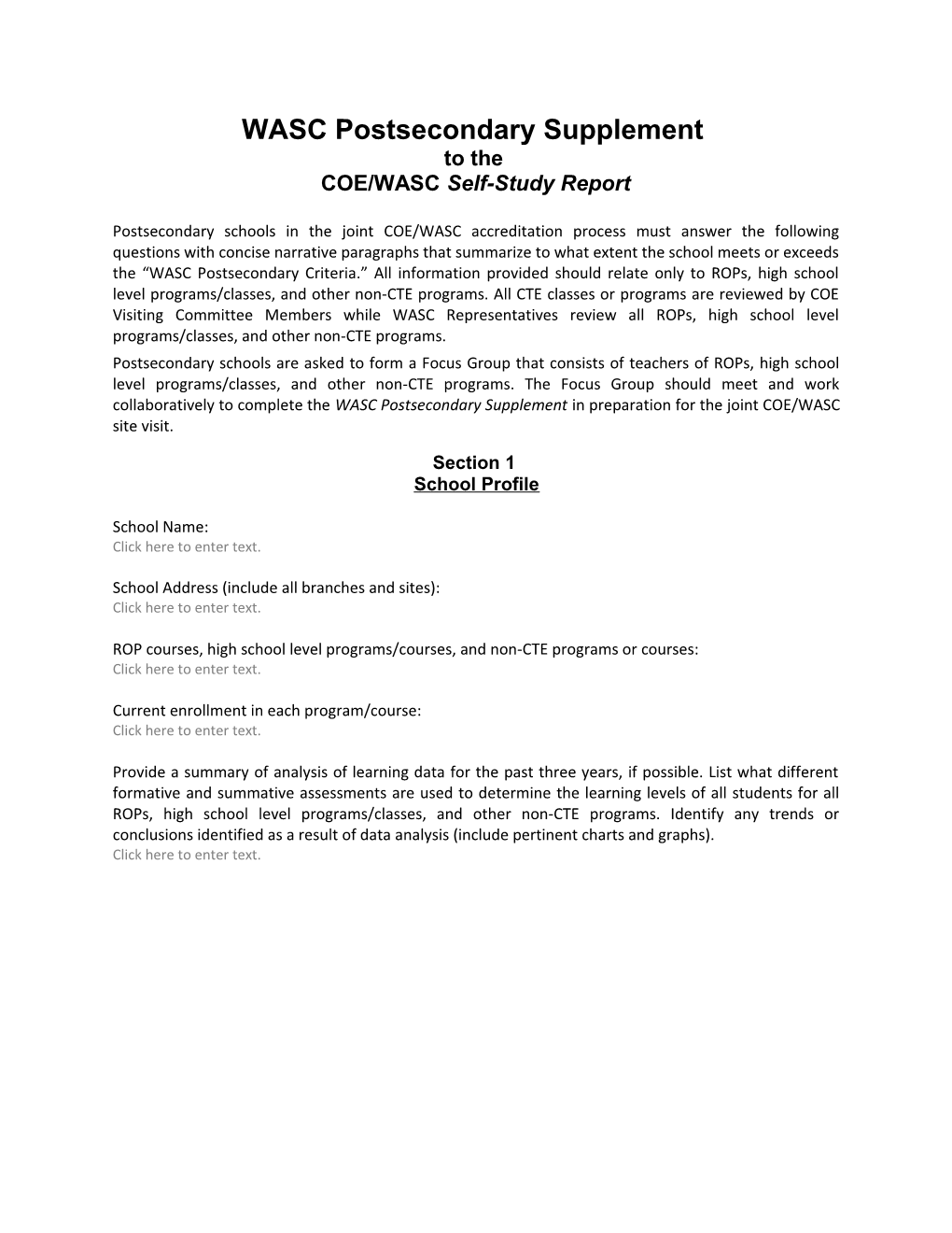 COE/WASC Self-Study Report