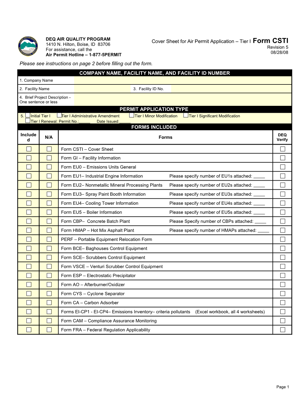 Company Name, Facility Name, and Facility ID Number