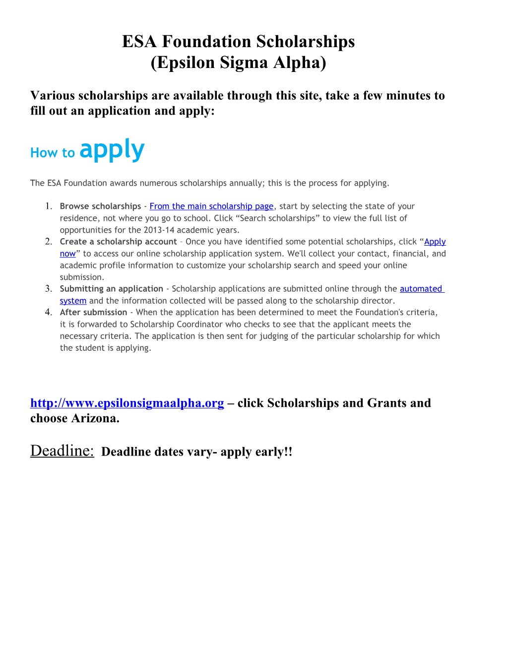 ESA Foundation Scholarships