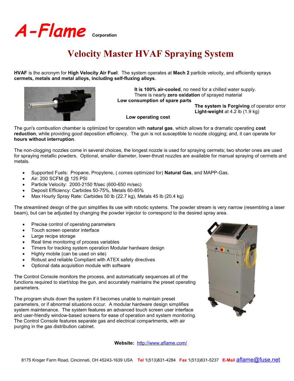 Velocity Master HVAF Spraying System