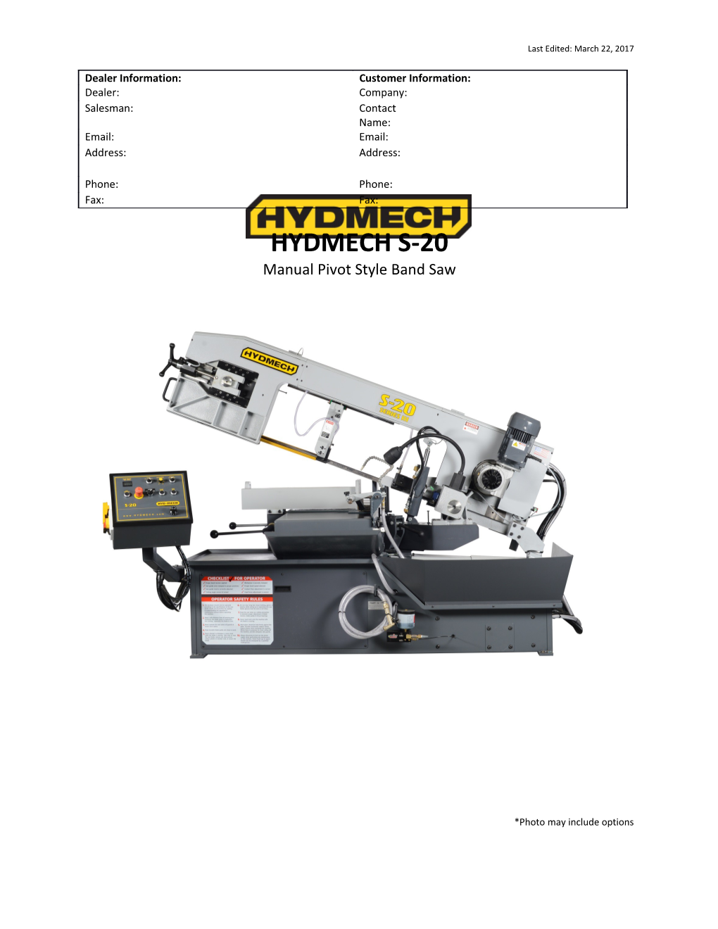 Manual Pivot Style Band Saw