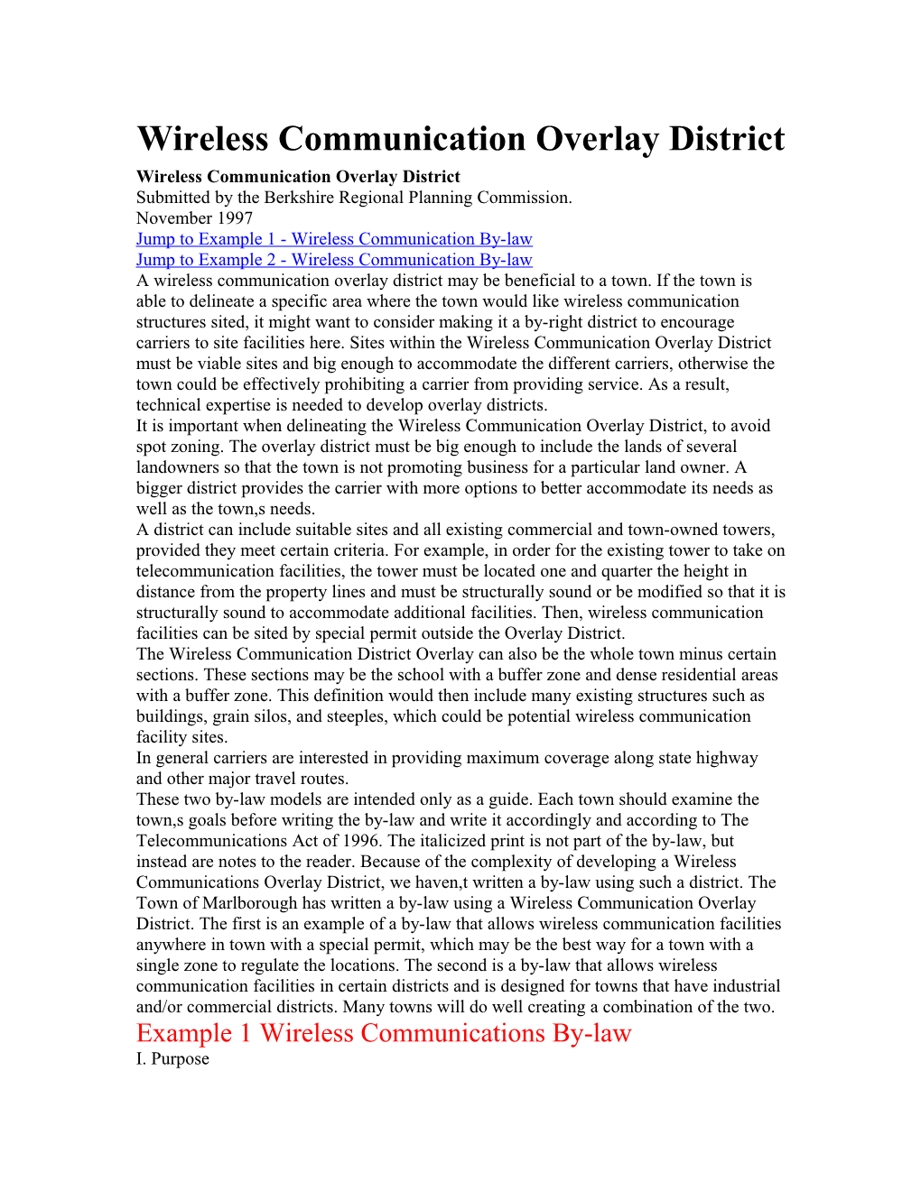 Wireless Communication Overlay District