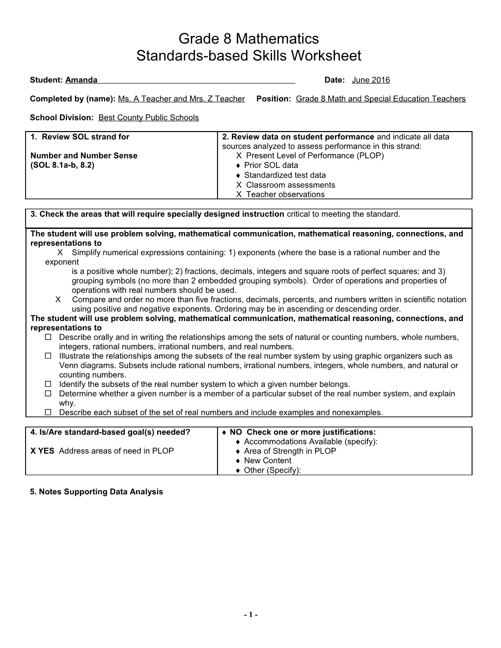 Standards-Based Skills Worksheet s2