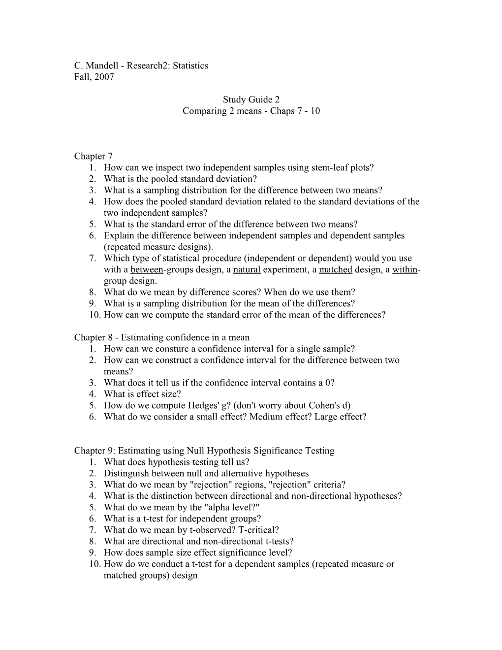 C. Mandell - Research2: Statistics