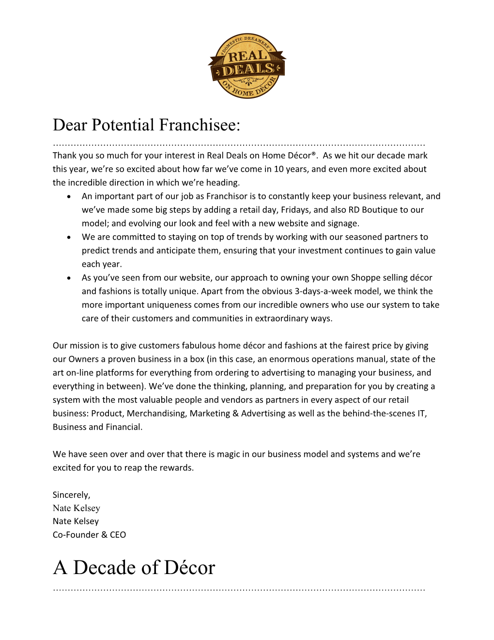 Dear Potential Franchisee