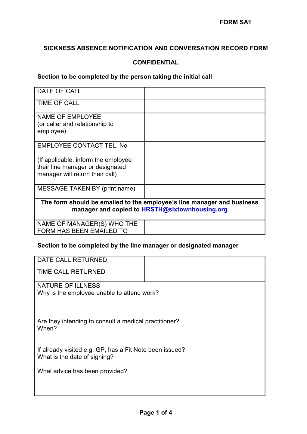 Sickness Absence Report