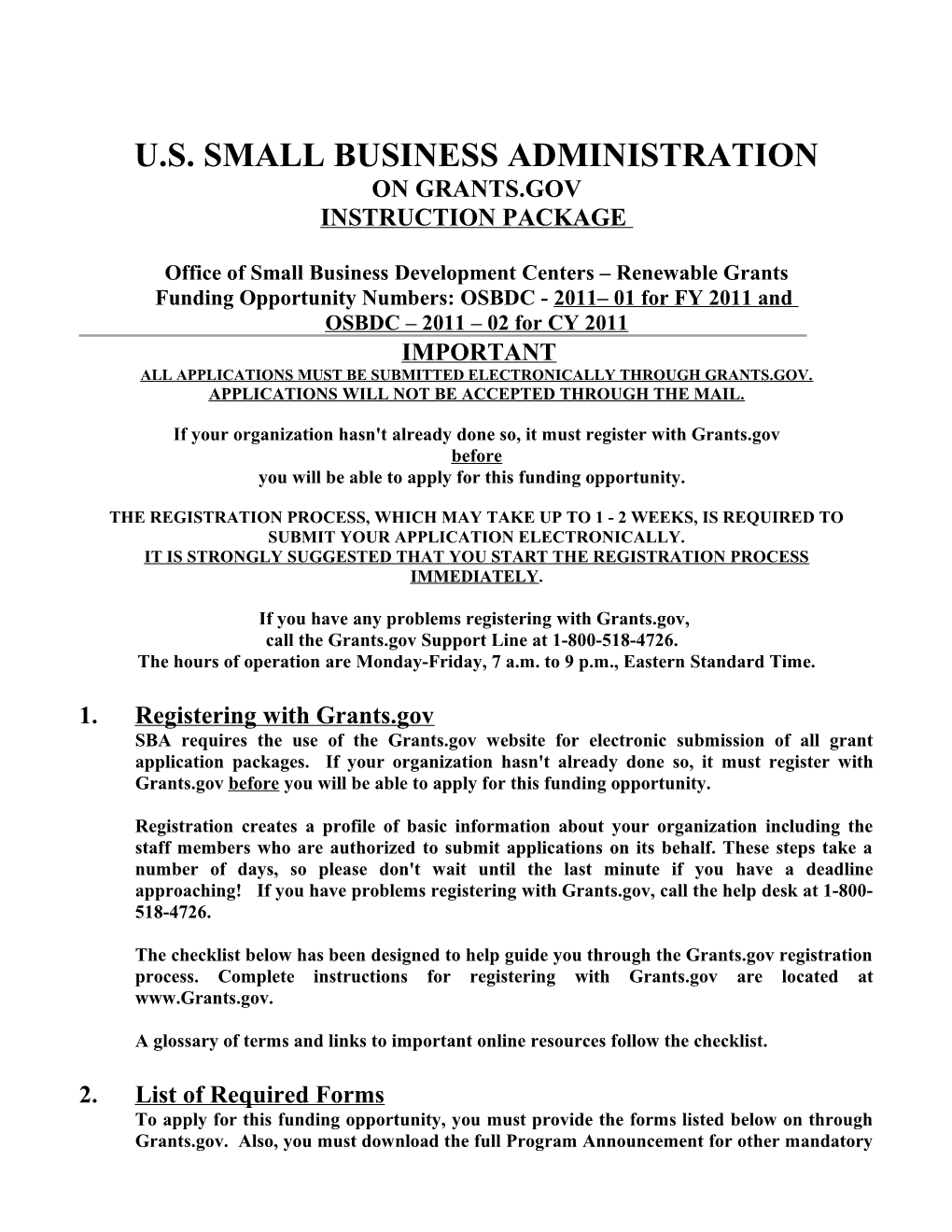 Office of Small Business Development Centers Renewable Grants