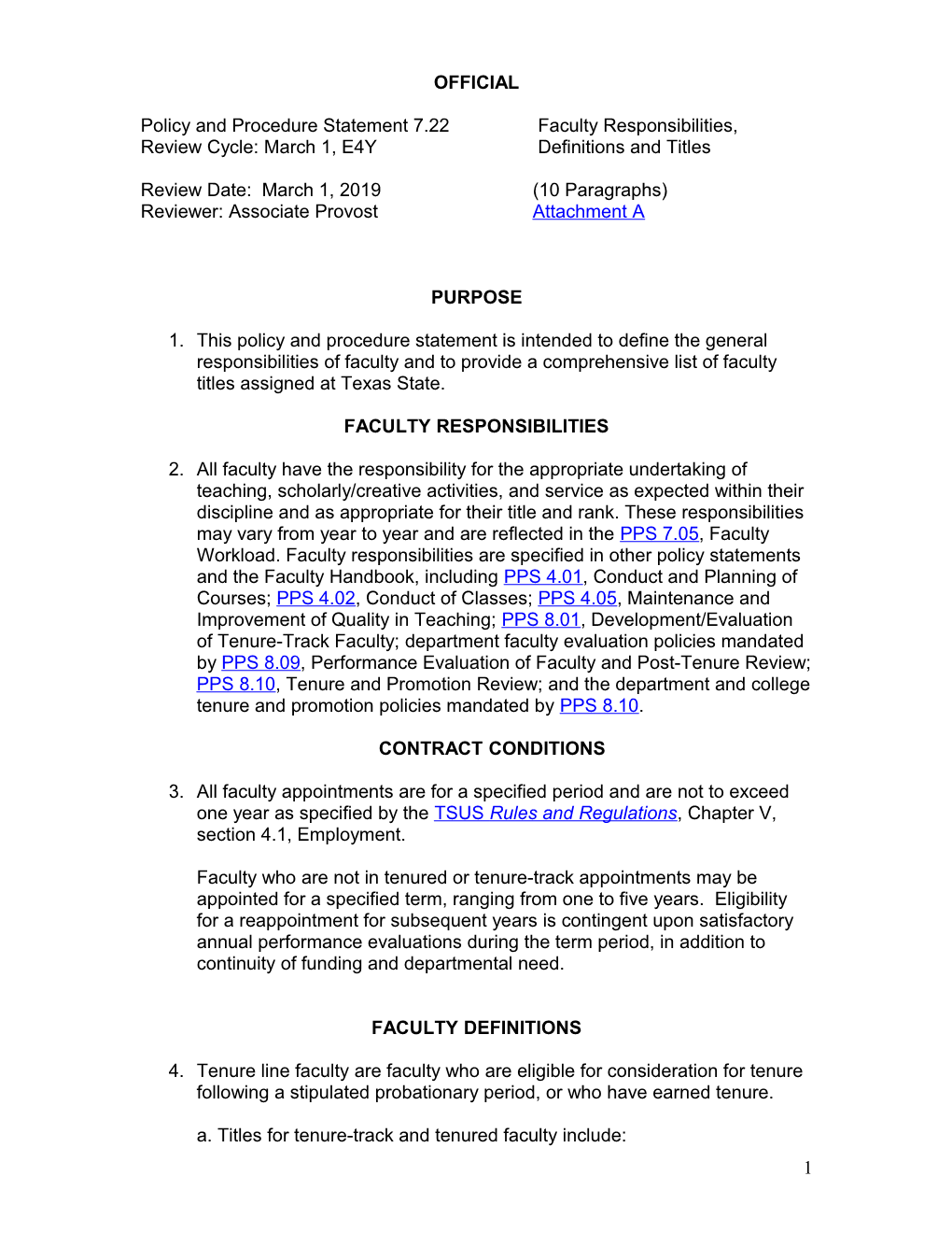 Policy and Procedure Statement 7.22Faculty Responsibilities