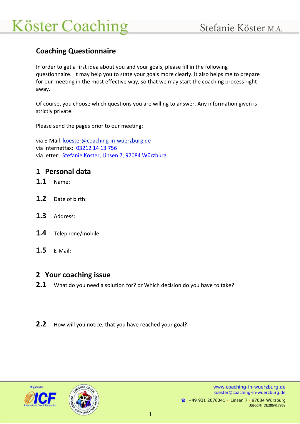 Coaching Questionnaire