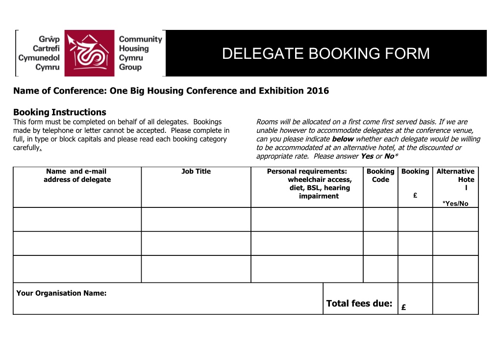 Delegate Booking Form