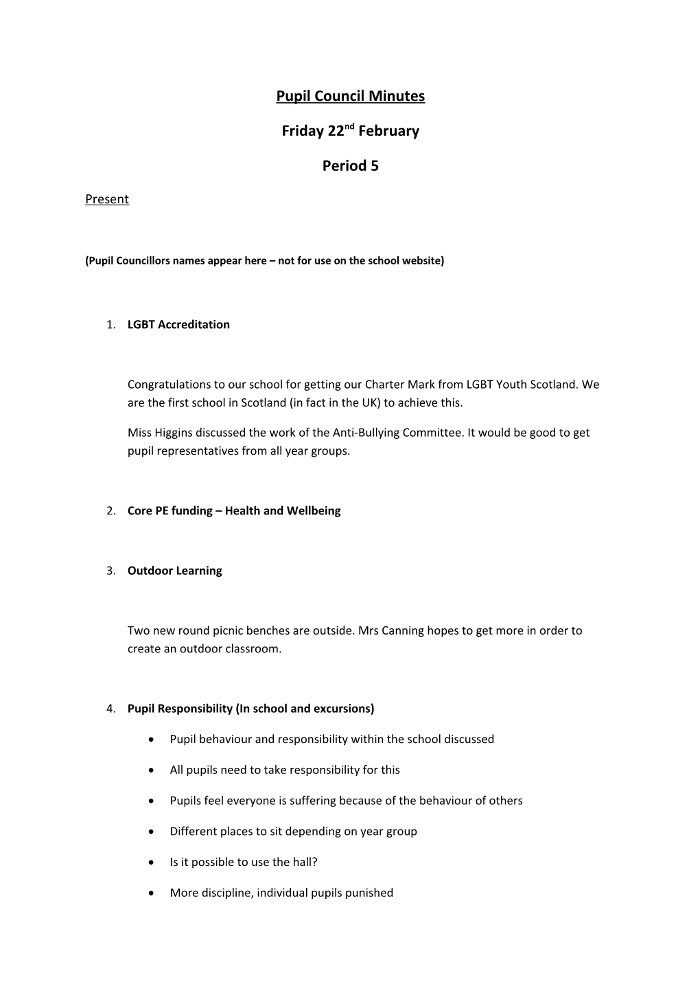 Pupil Council Agenda