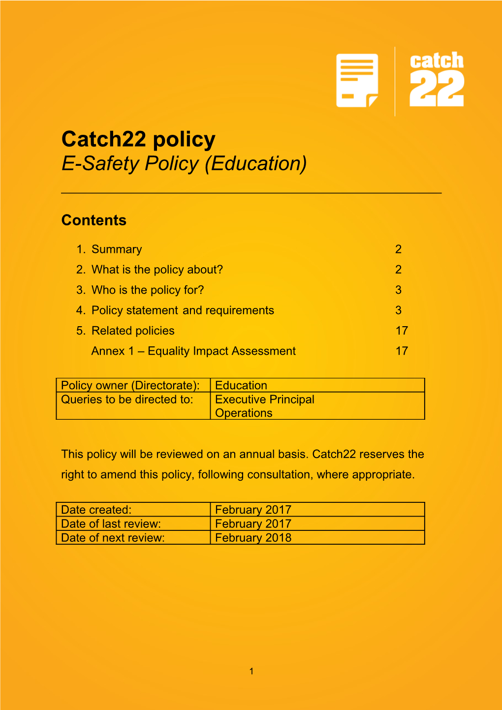 E-Safety Policy (Education)