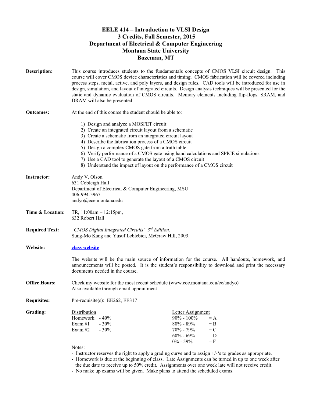 EELE 414 Introduction to VLSI Design